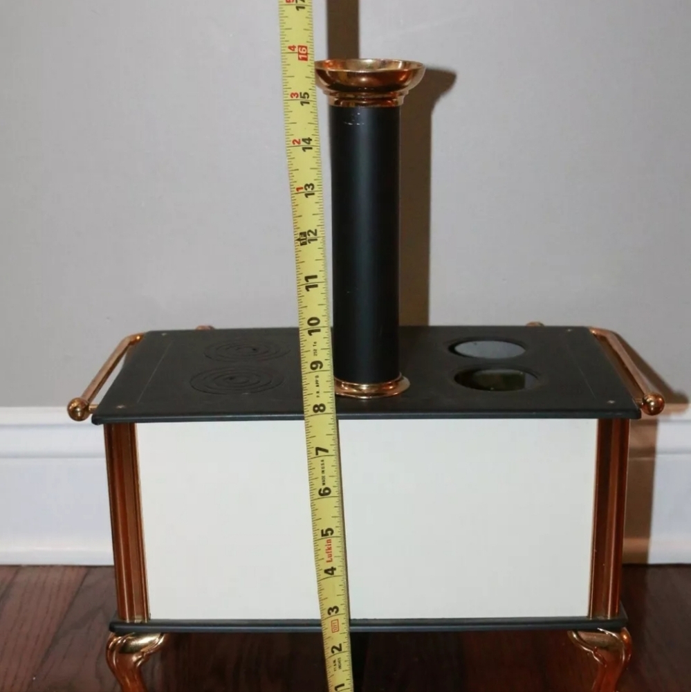 Vintage large doll wood stove black / gold tone trim approx 14x8x8" - Picture 8 of 8